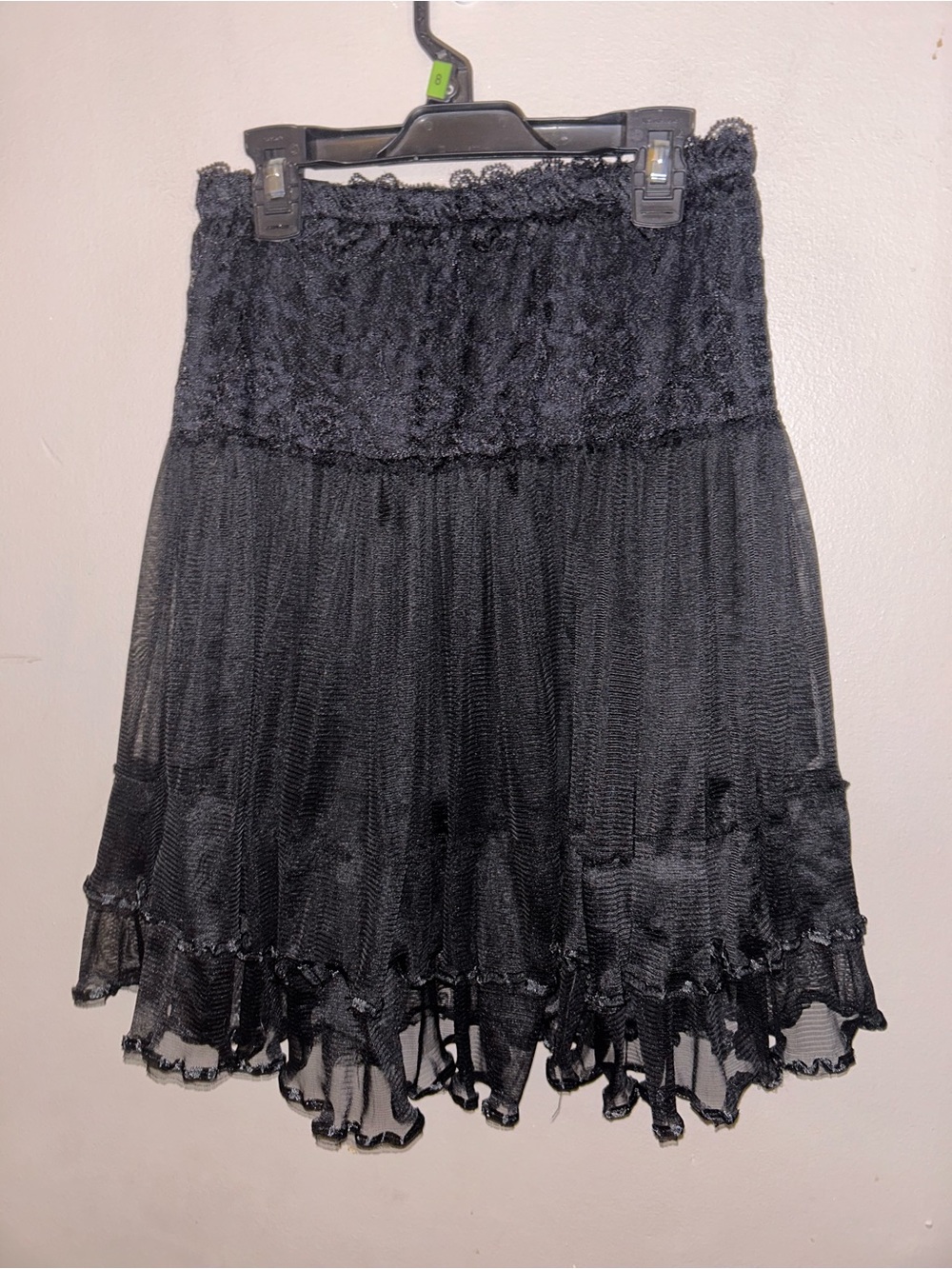 Black lace & mesh tiered skirt - full stretch , lined, pull on style
